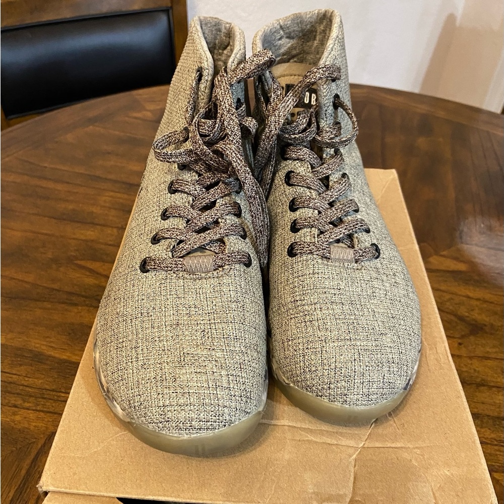 Nubull barely worn brown/beige in color high top training shoes, size 9 in woman